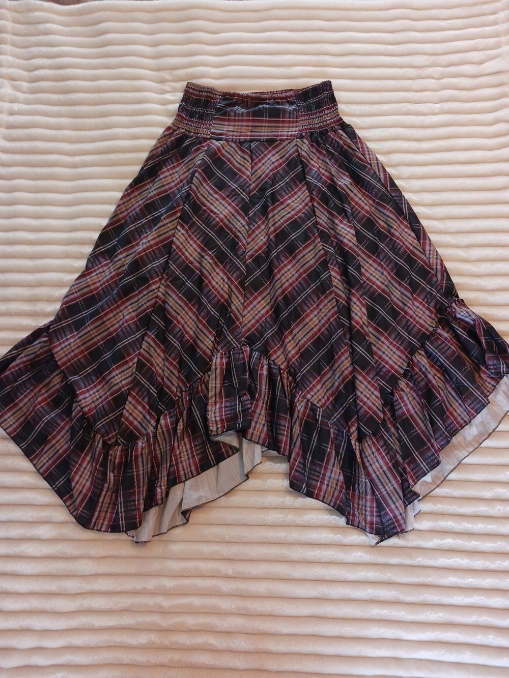 Plaid Ruffled High-Low Women’s Skirt - Black and Red